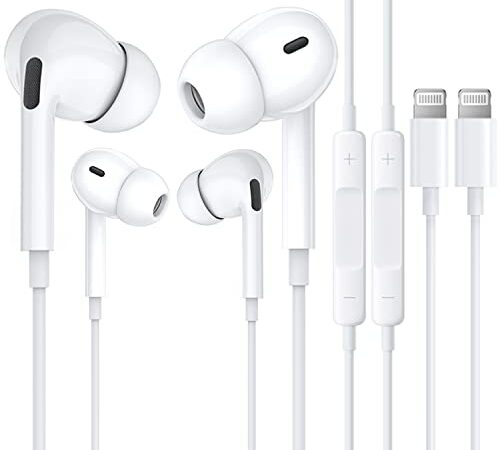 2 Pack Auriculares para iPhone, Auriculares estéreo de fidelidad con cancelación de Ruido, con micrófono y Control de Volumen compatibles con iPhone 13/13 Pro Max/12/ SE/11/XR/XS/XS Max/8/8P/7/7P