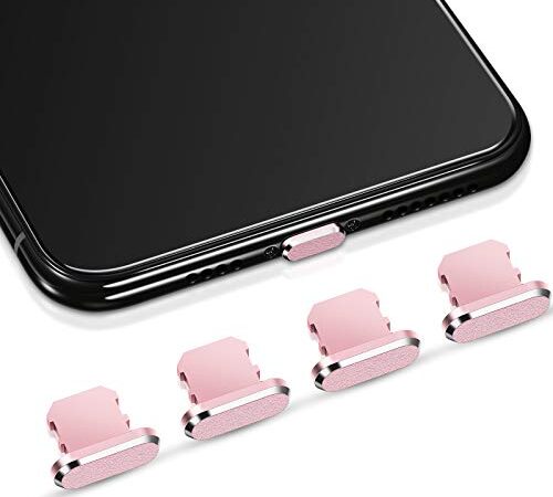 4 Piezas Tapones Antipolvo Compatible con iPhone 11, iPhone 12 Cubierta Antipolvo de Protege Carga Compatible con iPhone 11, 12, Pro, Max/ X/ XS/ XR, 7, 8 Plus, Mini/ Air (Oro Rosa)