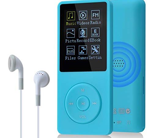 COVVY Slim Reproductor de música 8 GB portátil sin pérdida de Sonido de 70 Horas de Pantalla Reproductor de MP3 hasta 64 GB (Azul Claro)