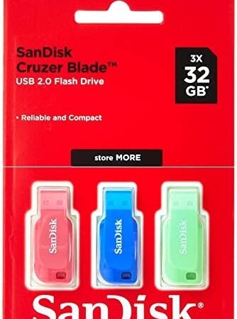 SanDisk Cruzer Blade- Memoria USB 2.0, Pack 3 Unidades de Colores, 32GB