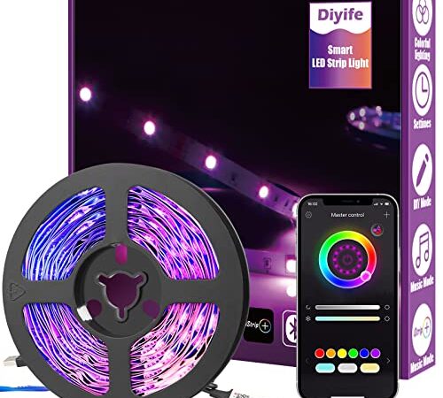 Diyife Tira LED 6m RGB, Luces LED Habitacion WiFi Inteligente con Bluetooth Control de App, Múltiples Modos de Escena y Sincronización de Música, para el Hogar, TV, Fiesta, sin Control Remoto