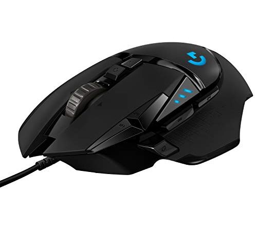 Logitech G502 HERO Ratón Gaming con Cable Alto Rendimiento, Captor HERO 25K, 25,600 DPI, RGB, Peso Personalizable, 11 Botones Programables, Memoria Integrada, PC/Mac - Negro