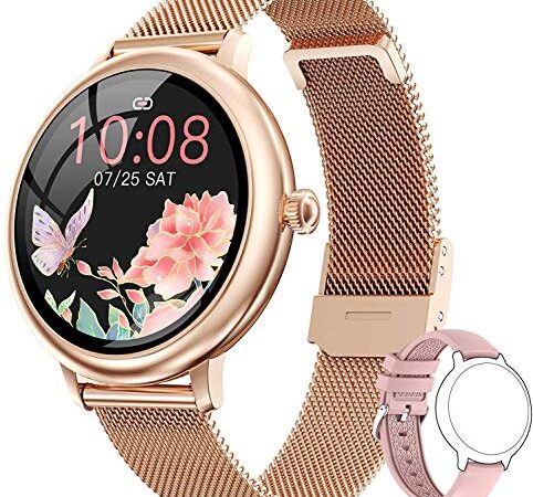 NAIXUES Smartwatch Mujer, Reloj Inteligente Mujer IP67, Monitor de Sueño y Caloría Pulsómetro, 7 Modos de Deportes, Notificaciones Inteligentes, Smartwatch Mujer para Android iOS Oro