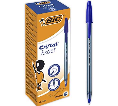 BIC Cristal Exact Bolígrafos Punta Fina (0,7 mm) - Azul, Caja de 20 Uds.