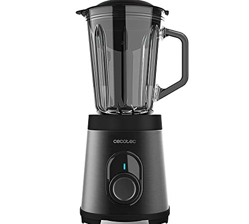 Cecotec Batidora de Vaso Power Black Titanium 1200 Inox. 1200 W, Acero inoxidable, Cuchilla 6 Hojas con Recubrimiento Titanium Negro y Jarra de Vidrio Fundido de 1,5