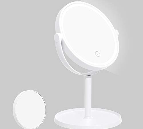 Kasimir Espejo Maquillaje con Luz LED Aumento 5X Espejo de Maquillaje Táctil Ultra Alta Definición Profesional Espejo Cosmético Plegable Espejos - Rotación Ajustable de 360°Blanco