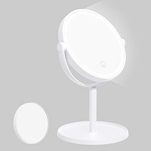 Espejo de Aumento de Pared con Poderoso Ventosa Carga con USB o Batería Espejo Maquillaje con Luz LED Aumento 10X Afeitado Espejo Espejo de Vanidad Rotación 360° Black Espejo de Baño 