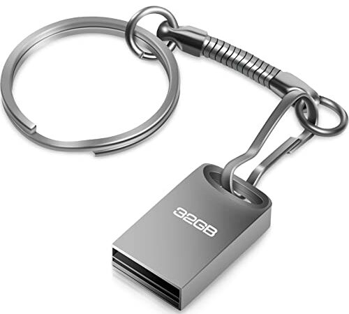 Memorias USB 32GB, Mini Pendrive 32GB USB Stick Impermeable Metal Unidad Flash 32GB con Llavero Colgante para、Adecuado para Ordenador portátil/PC/Coche, etc. (Gris)