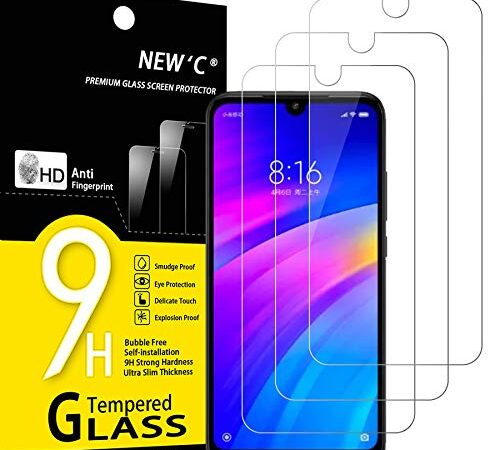 NEW'C 3 Piezas, Protector Pantalla para Xiaomi Redmi 7, Redmi Y3, Cristal templado Antiarañazos, Antihuellas, Sin Burbujas, Dureza 9H, 0.33 mm Ultra Transparente, Ultra Resistente