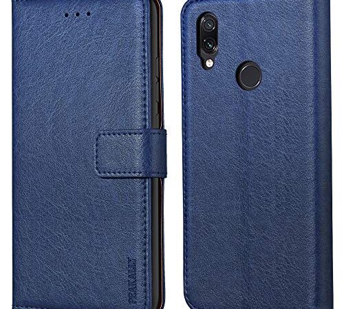 Peakally Funda Xiaomi Redmi Note 7 / Redmi Note 7 Pro, Carcasa Cuero Fundas para Xiaomi Redmi Note 7 [Stand Function] [Ranuras para Tarjetas] Piel PU Carcasa Case con Concha Interna Suave-Azul