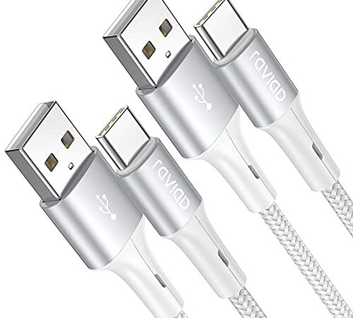 RAVIAD Cable USB Tipo C, [2Pack 3M] Cargador Tipo C Carga Rápida y Sincronización Cable USB C para Galaxy S20/S10/S9/S8/M51/M31/M21/Note 10/Note 9, Huawei P40/P30/P20, Redmi Note 9 Pro/9/8 - Plata