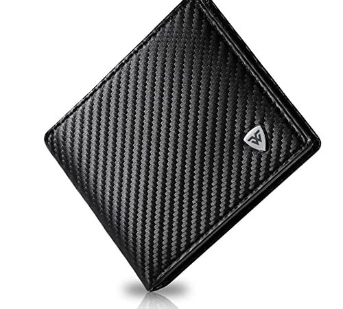 WONSEFOO Cartera Hombre | con RIFD Protección | 7 Tarjeteros | 1 Ventana de Identificación | 2 Compartimentos para Billetes | Regalo para Hombres | Color Negro