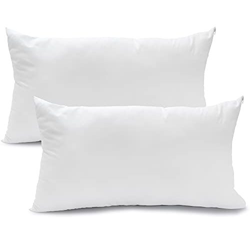 Almohadas para Cama 50x80 2 Unidades Hipoalergénico Antiácaros y Suave Rectangular para Hogar con Funda de Almohada Respirable en Cotton y Polyest. Blanco Extraíble y Lavable