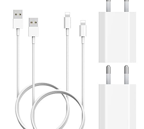 Cargador Phone, 4-Pack 1A/5V Movil Pared Enchufe Adaptador y Dos 1M Cable Replacement para Phone XS MAX/XR, X/10, 8/8 Plus, 7/7 Plus, 6/6S Plus, 5S/5C/SE 2020