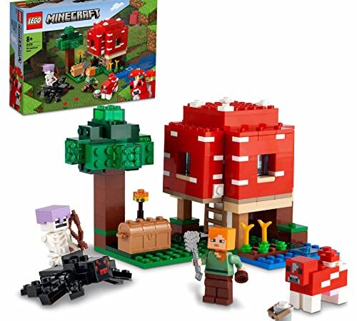 LEGO 21179 Minecraft La Casa-Champiñón, Juguete para Niños, Idea de Regalo con Figuras de Alex, Champiñaca y Jinete Arácnido