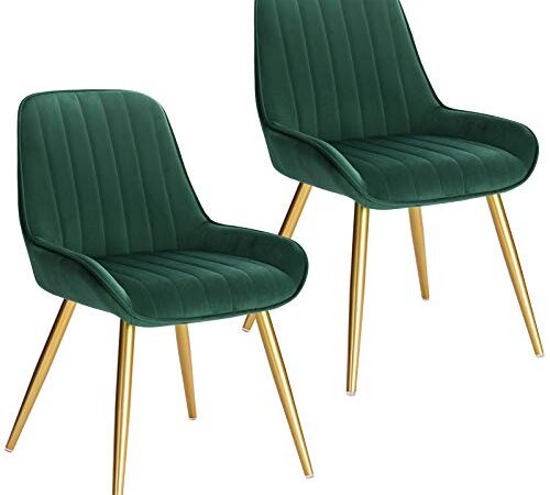 Lestarain 2X Sillas de Comedor Dining Chairs Sillas Tapizadas Paquete de 2 Sillas Cocina Nórdicas Terciopelo Sillas Bar Metal Silla de Oficina Verde Oscuro