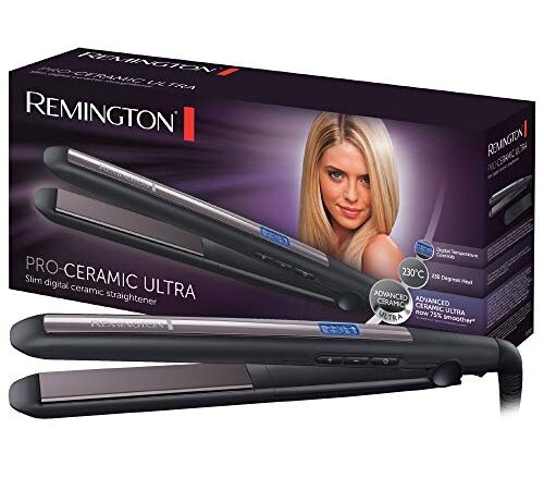 Remington Plancha de Pelo Pro Ceramic Ultra, Cerámica Avanzada Ultra, Placas Flotantes Extralargas, Temperatura hasta 230°C, Función Turbo y Bloqueo Temperatura, Digital, Calentamiento 15s, S5505