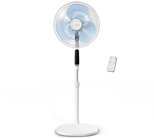 Rowenta Ventilador Essential + VU4440 Ventilador de pie de 3 velocidades altura regulable hasta 130 cm, posición nocturna silenciosa, oscilación y orientación automáticas, control remoto, Multicolor