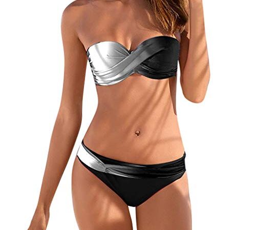 Traje de Baño Mujer 2019 SHOBDW Estampado Gradiente Moda Sexy Traje de Baño Mujer Dos Piezas Conjunto de Bikini Push Up Traje de Baño Mujer Talle Alto Bañadores de Mujer Sin Tirantes(Gris,L)