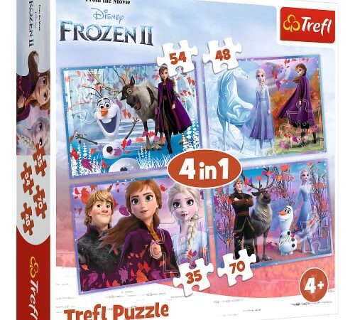Trefl-Un Viaje al Desconocido de Disney Frozen 2 35 a 70 Piezas, 4 Conjuntos, para niños a Partir de 4 años Puzzle, Color, Eine Reise ins Unbekannte