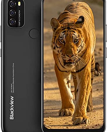 Blackview A70 Android 11 Teléfono, Pantalla HD+ 6.5'', 8.3mm Delgado&Liviano, Batería Masiva 5380mAh, Smartphone Octa Core 3GB 32GB,13MP+5MP,Dual SIM Móvil 4G,Desbloqueo Facial&Huella Digital Negro