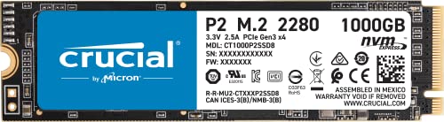 Crucial P2 CT1000P2SSD8 Disco Duro sólido Interno SSD de 1TB, de hasta 2400 MB/s (3D NAND, NVMe, PCIe, M.2)