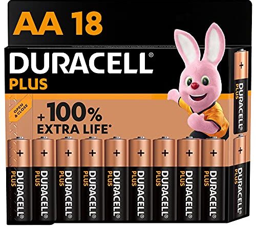 Duracell - Pilas alcalinas Plus AA, 1.5 Voltios LR6 MN1500, paquete de 18