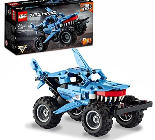 LEGO 42134 Technic Monster Jam Megalodon, Set de Construcción 2en1, Camión Tiburón o Coche de Juguete al Detalle, Regalo Cumpleaños Niño Colegio