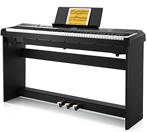 Piano Eléctrico 88 Teclas Contrapesadas, Donner DEP-20S Piano Digital 88 Teclas con Soporte y 3 Pedal para Principiante