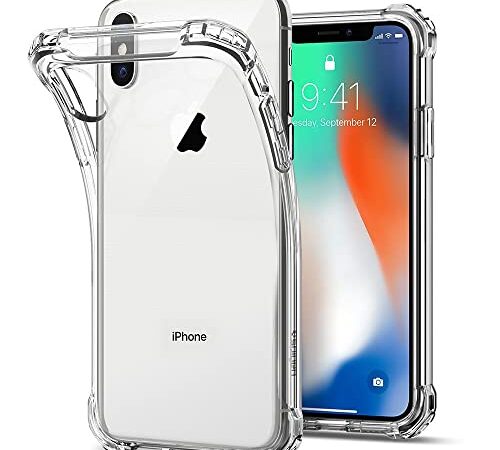 REY Funda Anti-Shock Gel Transparente para iPhone X - iPhone XS, Ultra Fina 0,33mm, Esquinas Reforzadas, Silicona TPU de Alta Resistencia y Flexibilidad, Anti Golpes