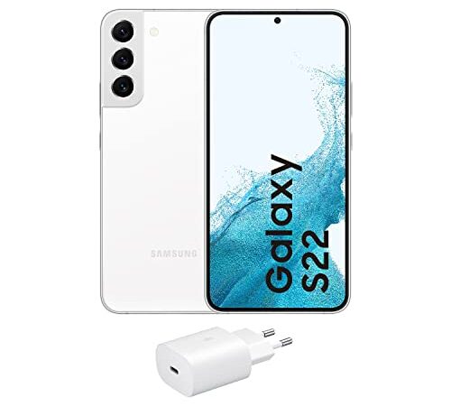 Samsung Galaxy S22 5G + Cargador – Teléfono Móvil libre, 128 GB, Smartphone Android, Color Phantom Blanco (Versión Española)