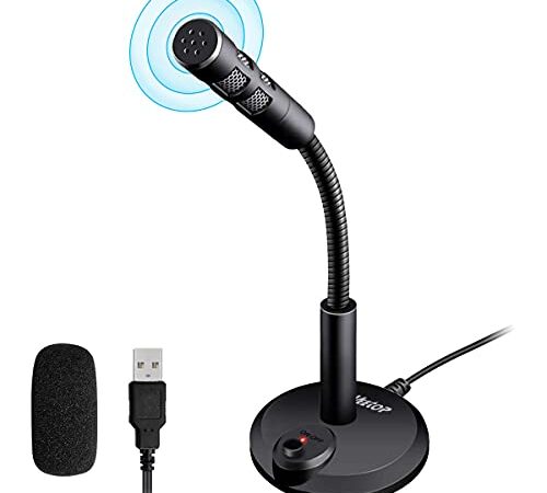 Veetop microfono pc, USB Micrófono de Escritorio con botón de Silencio para videoconferencias de Negocios, lecciones en línea, grabación, podcasting, Juegos, Chat, Compatible con PC, portátil, Mac