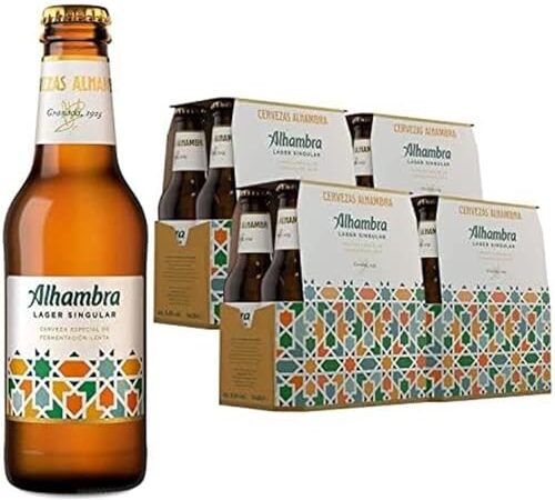 Alhambra Lager Singular Cerveza Refrescante Dorada, Pack 24 Botellines x 25 cl, 5.4% Volumen de Alcohol