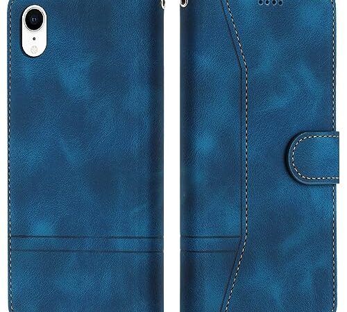 Grandoin Funda para iPhone XR, Funda iPhone XR (6,1 Pulgadas), Funda Tapa Libro Movil Carcasa de Cuero PU Cierre Magnético Flip Case Cover Billetera con Ranuras para Tarjetas (Azul)