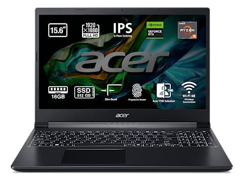 Acer Aspire 7 A715-43G-R8XK - Ordenador Portátil Gaming 15.6" FullHD (AMD Ryzen 5 5625U, 16GB RAM, 512GB SSD, NVIDIA GeForce® RTX™ 3050-4GB, Sin Sistema Operativo) Negro - Teclado QWERTY Español