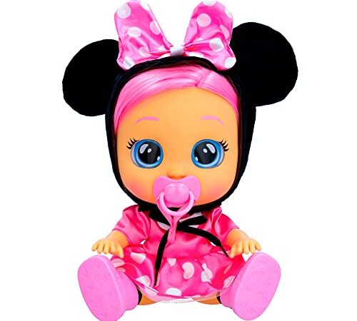 BEBÉS LLORONES Dressy Minnie - Muñeca interactiva que Llora de Verdad con Pelo a Peinar, Ropa para vestir y Accesorios para jugar - Juguete y Regalo para niños y niñas