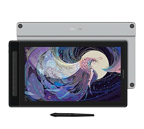 HUION Kamvas Pro 16 2.5k Tableta Grafica con Pantalla, 145% sRGB Tableta Grafica Dibujo de 15,8 Pulgadas de QHD 2560x1440, para Dibujar, Trabajar en Línea con Android, con Fieltro Plumilla y Soporte