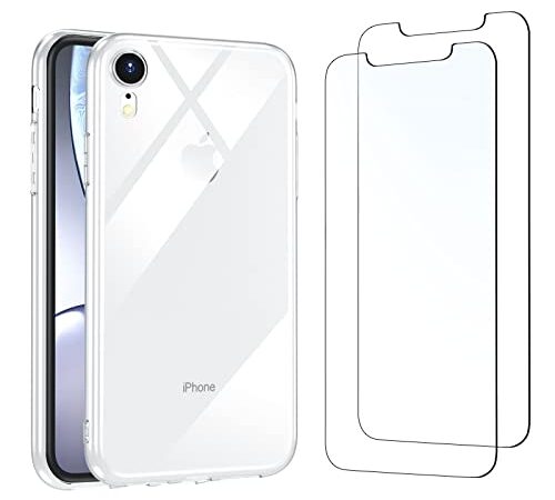 NEW'C Funda para iPhone XR Carcasa Silicona Transparente Alta y 2X Protector de Pantalla para iPhone XR Cristal Templado - Antiarañazos