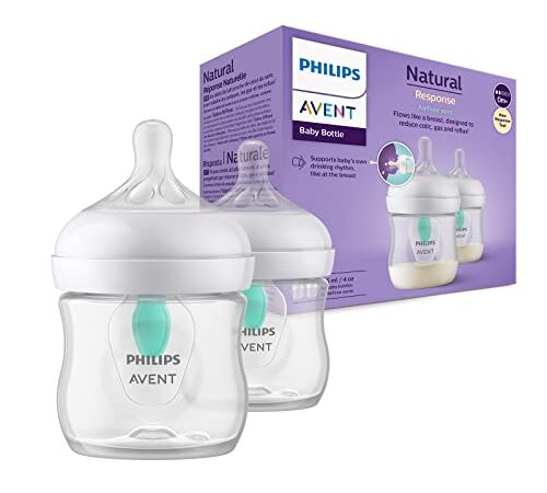 Philips Avent Biberón Natural Response: 2 biberones de 125 ml con sistema AirFree, sin BPA, para recién nacidos a partir de 0 meses (modelo SCY670/02)