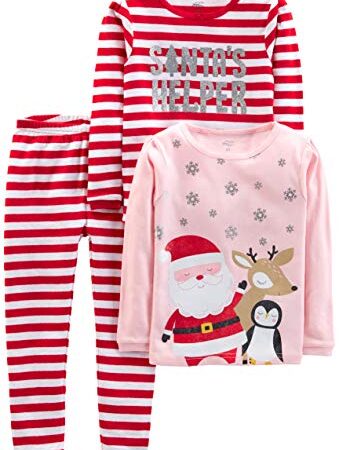 Simple Joys by Carter's 3-Piece Snug-fit Cotton Christmas Pajama Set Infant-and-Toddler Sets, Rojo Rayas/Rosa Santa Claus, 6-9 Meses (Pack de 3) Unisex niños