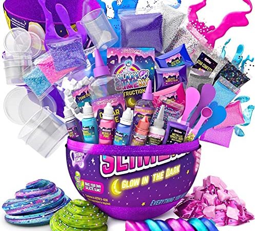 GirlZone Egg Galaxy Slime Kits para niñas, Mide 9,5 Pulgadas de Alto, 41 Piezas para Hacer DIY Space Slime con un montón de diversión Glitter Slime Add In's, Grandes Regalos para niñas de 11 años