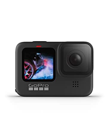 GoPro HERO9 - Cámara deportiva impermeable con pantalla LCD frontal y pantalla táctil trasera, vídeo Ultra HD de 5K, fotos de 20 MP, transmisión en vivo de 1080p, cámara web, estabilización, negra