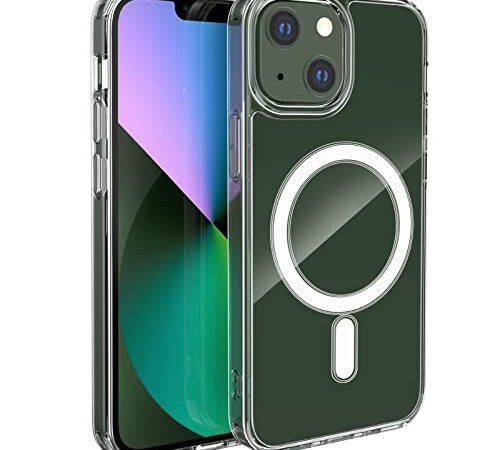 leChivée Funda Magnética Transparente Compatible con Mag Safe para iPhone 13 Mini con círculo magnético incorporado, protección contra caídas Funda de PC a prueba de golpes para iPhone 13 Mini (5.4 ")