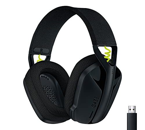 Logitech G435 Auriculares Inalámbricos LIGHTSPEED para Gaming,Ligeros, micrófono integrado, Batería de 18horas, Compatibles con Dolby Atmos, Bluetooth, PC,PS4,PS5, Móvil, Negro y amarillo fluorescente