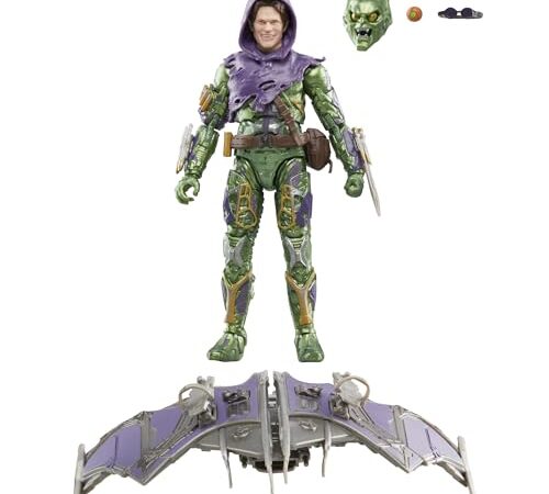 Marvel Legends Series Green Goblin, Spider-Man: No Way Home Deluxe - Figuras de acción de 6 pulgadas, 6 accesorios, figura de acción Spider-Man