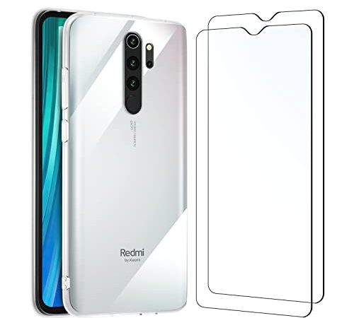 NEW'C Funda para Xiaomi Redmi Note 8 Pro Carcasa Silicona Transparente Alta y 2X Protector de Pantalla para Xiaomi Redmi Note 8 Pro Cristal Templado - Antiarañazos