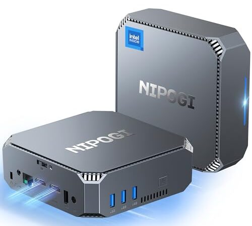 NiPoGi Mini PC 1024GB(1TB) M.2 SSD, 12ª Gen Intel Alder Lake-N100 (hasta 3,4 GHz, 6W Solo),AK2Plus 16GB DDR4, Ordenador 4K, 2xHDMI/WiFi 5/BT4.2/RJ45