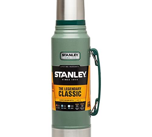 Stanley Classic Legendary Bottle 1L Hammertone Green - Botella Termica 1 Litro de Acero Inoxidable - Se Mantiene Caliente o Frío 24 Horas - Termo Cafe Sin BPA - Apto Para Lavavajillas