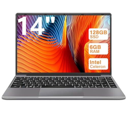 WOZIFAN Ordenador Portátil 14" Win11 128GB Expansión SSD 1TB up to 2.8Ghz Intel N4020 Ligero Portátiles PC 2.4G+5G WiFi Bluetooth 4.2 HDMI con ratón inalambrico & Pegatinas Teclado Español-Gris