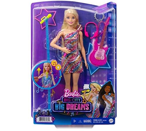 Barbie Malibú Muñeca rubia con guitarra de juguete y accesorios de música, regalo para niñas y niños +3 años (Mattel GYJ23)